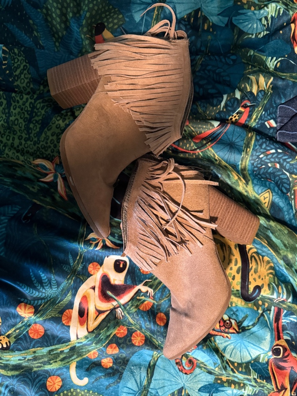 Nine West Tan Fringe Western Ankle Boots Size 9.5